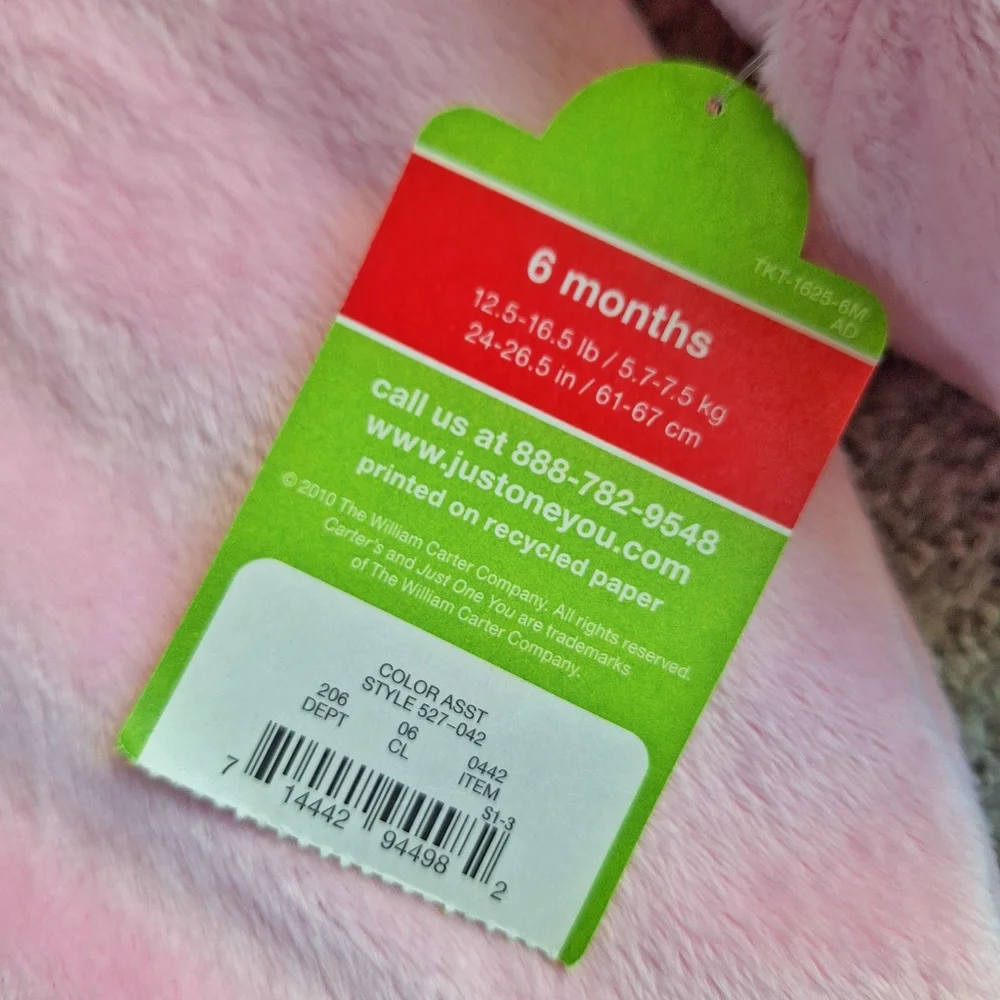 Carter's Just One You, Pink Monkey Soft Winter Jumpsuit, Size 6 Month - Picture 7 of 7